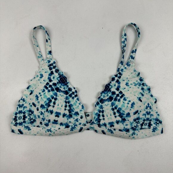 Hollister Blue Tie Dye Swim Bikini Top Triangle Spaghetti Strap Adjustable Sz M - Picture 3 of 8